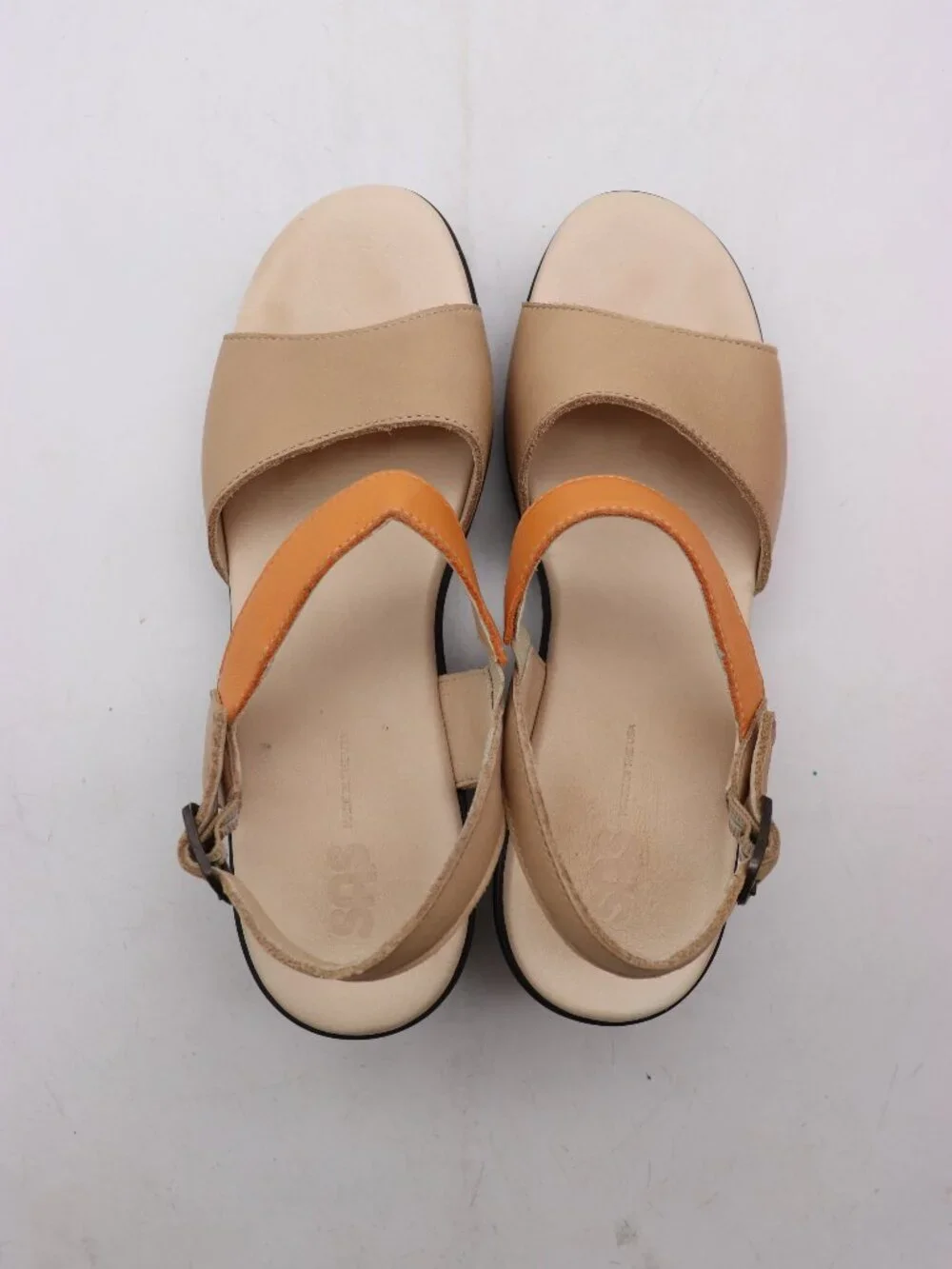 SAS Heather Quarter Women's 9.5 S Strap Wedge Sandal Tan Orange Buckle Shoes